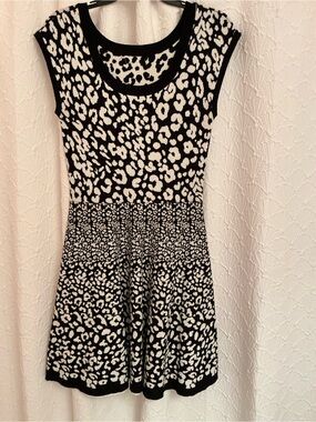 Black & White Leopard Print Midi Dress